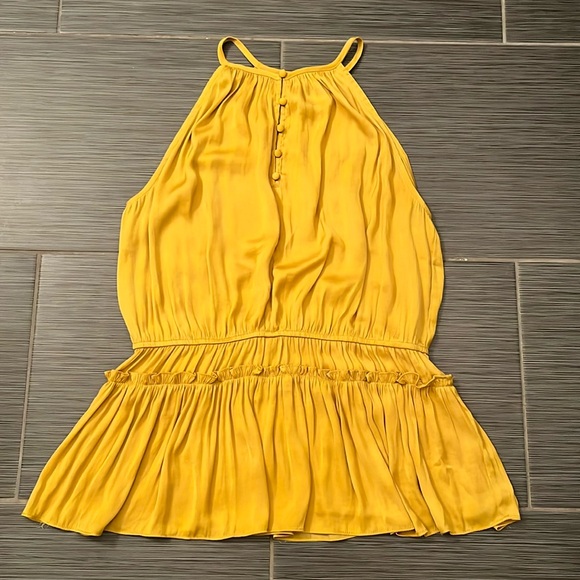 Philosophy Yellow Bohemian Gathered Halterneck Ruffled‎ Peplum Hem Top Sz Medium - Picture 1 of 7
